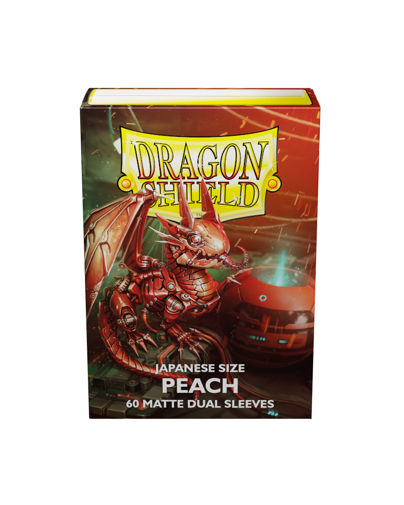 Dual-60-Sleeves-Peach-Japanese-Seize.png Dragon Shield - 60 Peach Matte Dual Sleeves (Japanese size) - Image 1