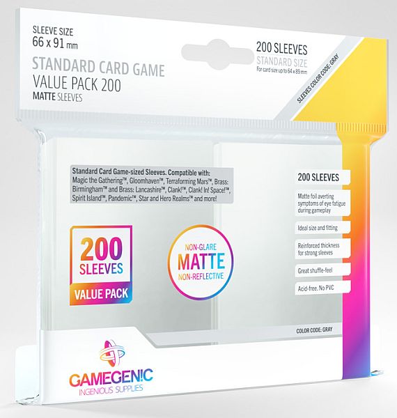 ggs_10111ml Gamegenic - Standard Card Game Value Pack - 200 Matte Sleeves (Clear) - Image 1