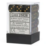 Opaque Black with Gold Pips - 12 mm Dice Block (36 Dice)
