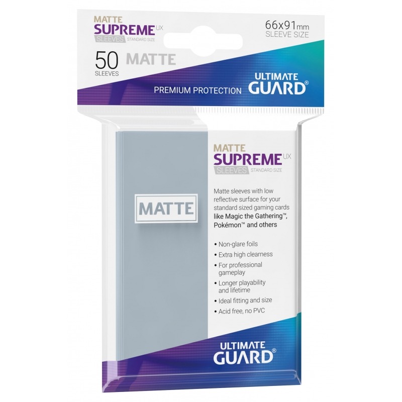 supreme-ux-matte-sleeves-standard-size.jpg Ultimate Guard - Supreme UX - Matte Transparent - 50 Pack - Image 1